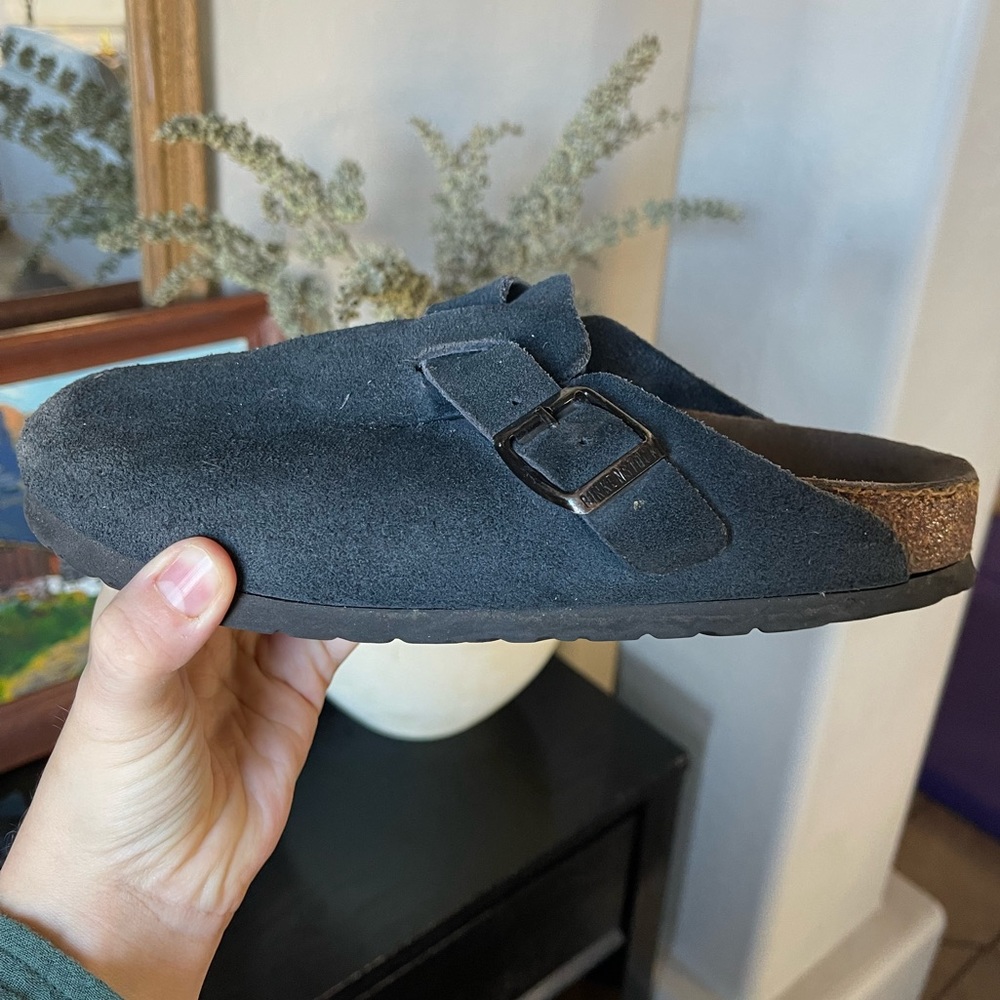 Birkenstock Boston black suede mule clog